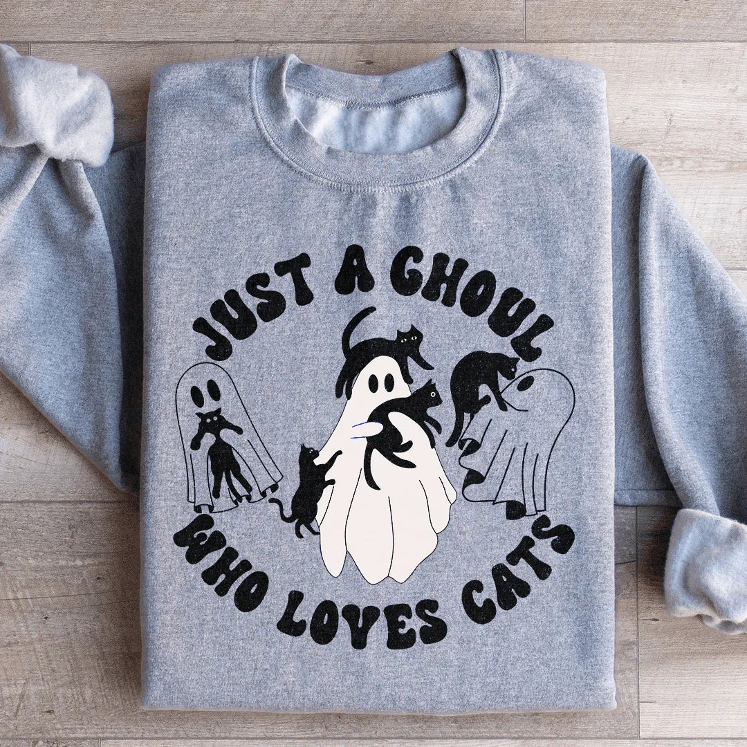 Just A Ghoul Who Loves Cats Sweatshirt Peachy Sunday