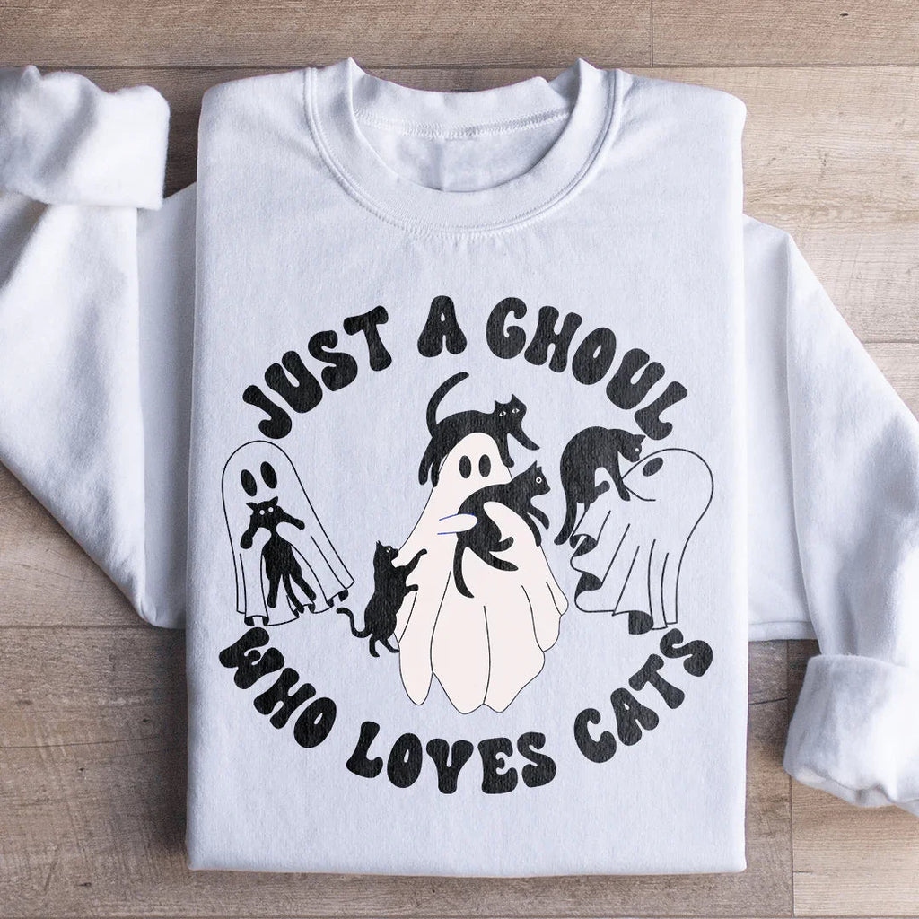 Just A Ghoul Who Loves Cats Sweatshirt Peachy Sunday