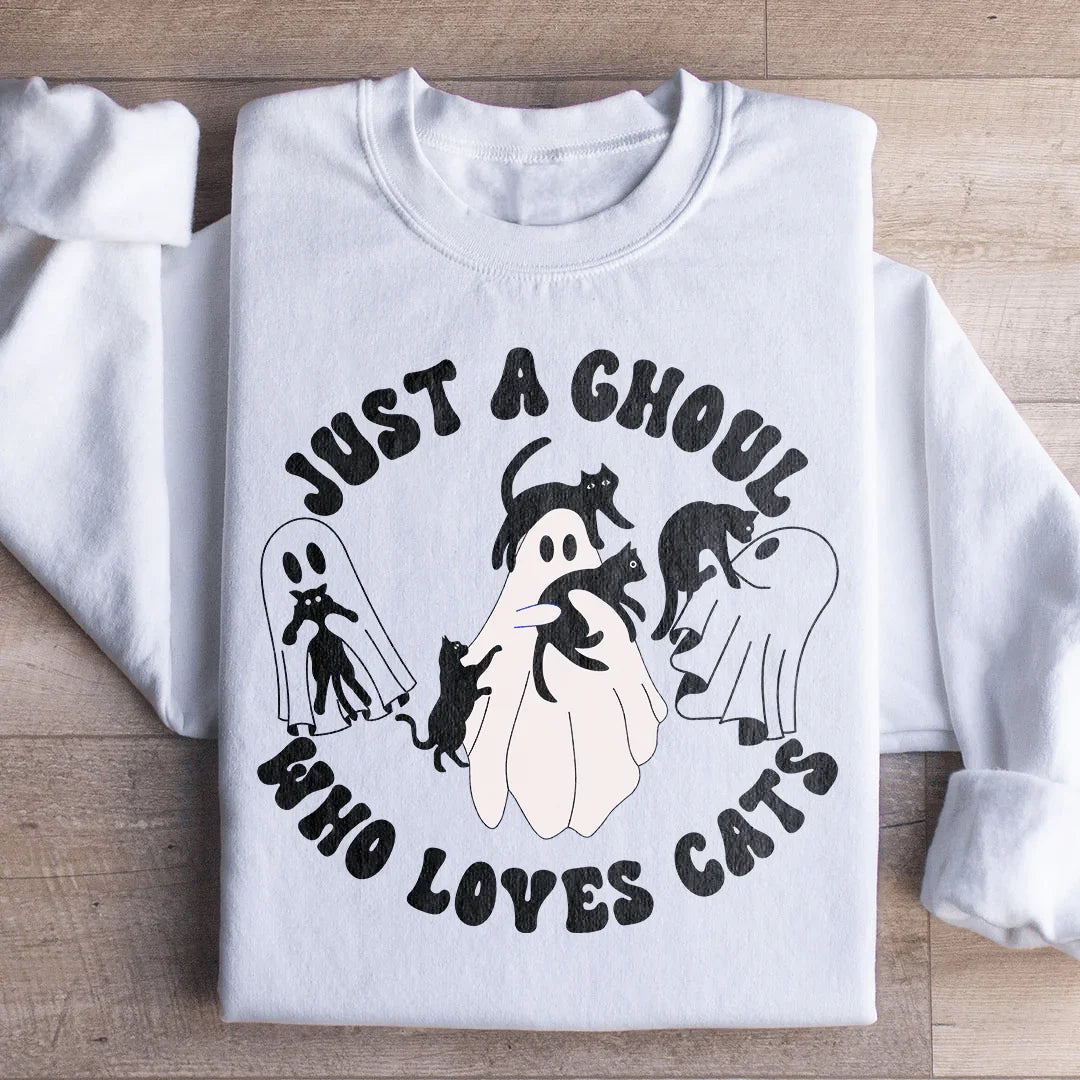 Just A Ghoul Who Loves Cats Sweatshirt Peachy Sunday