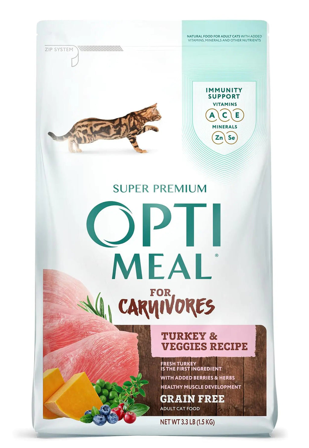 Optimeal Grain Free Cat Food - Proudly Ukrainian - Healthy Cat Food Dry Recipe for Gut Health Tasty Dry Cat Food with Immunity Support for Adult Cats (3.3 lbs Turkey & Veggies) Lootquake LLC