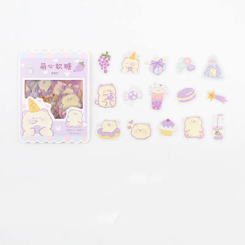 Cute Cartoon Animal & Fruit PVC Sticker Pack (45 pcs) Pi-Mart