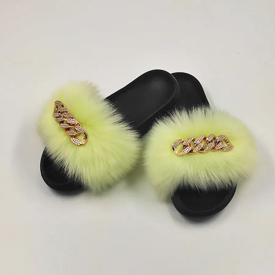 Plush Imitation Fox Fur Flip Flops Fashion Slippers Pi-Mart