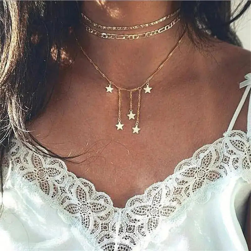 Layered Crystal Pendant Necklaces for Men and Women