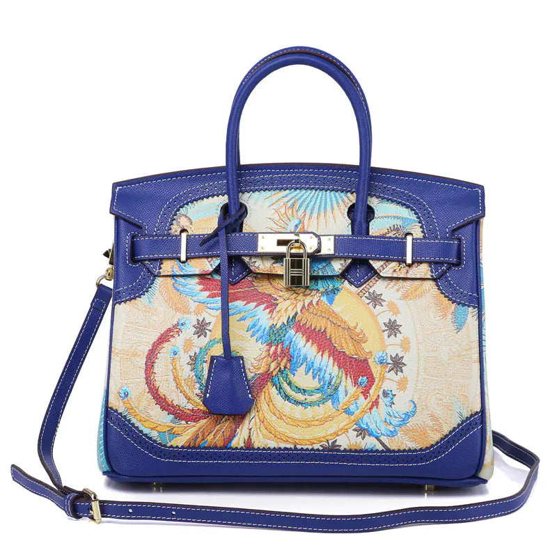 Custom Graffiti Lace Platinum Genuine Leather Handbag Pi-Mart