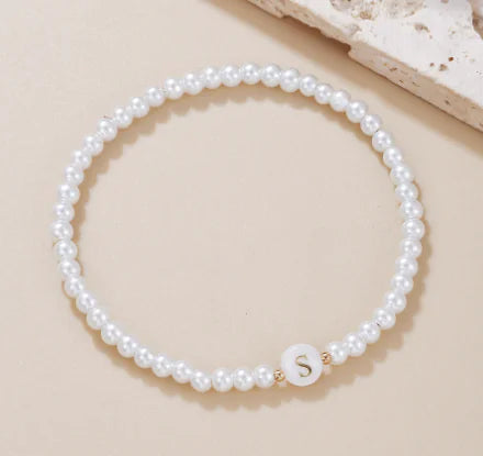 Dainty Faux Pearl Bead Initial Bracelet for Women Pi-Mart