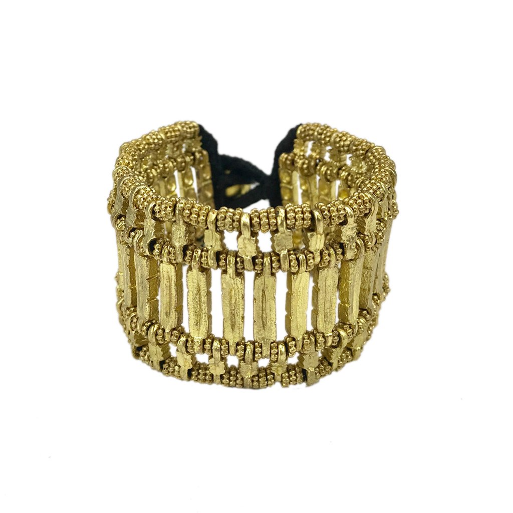 Kada Cuff Handwoven Metal Beads Cotton Thread Boho Indian Inspired 7.5in BandsCo Straps