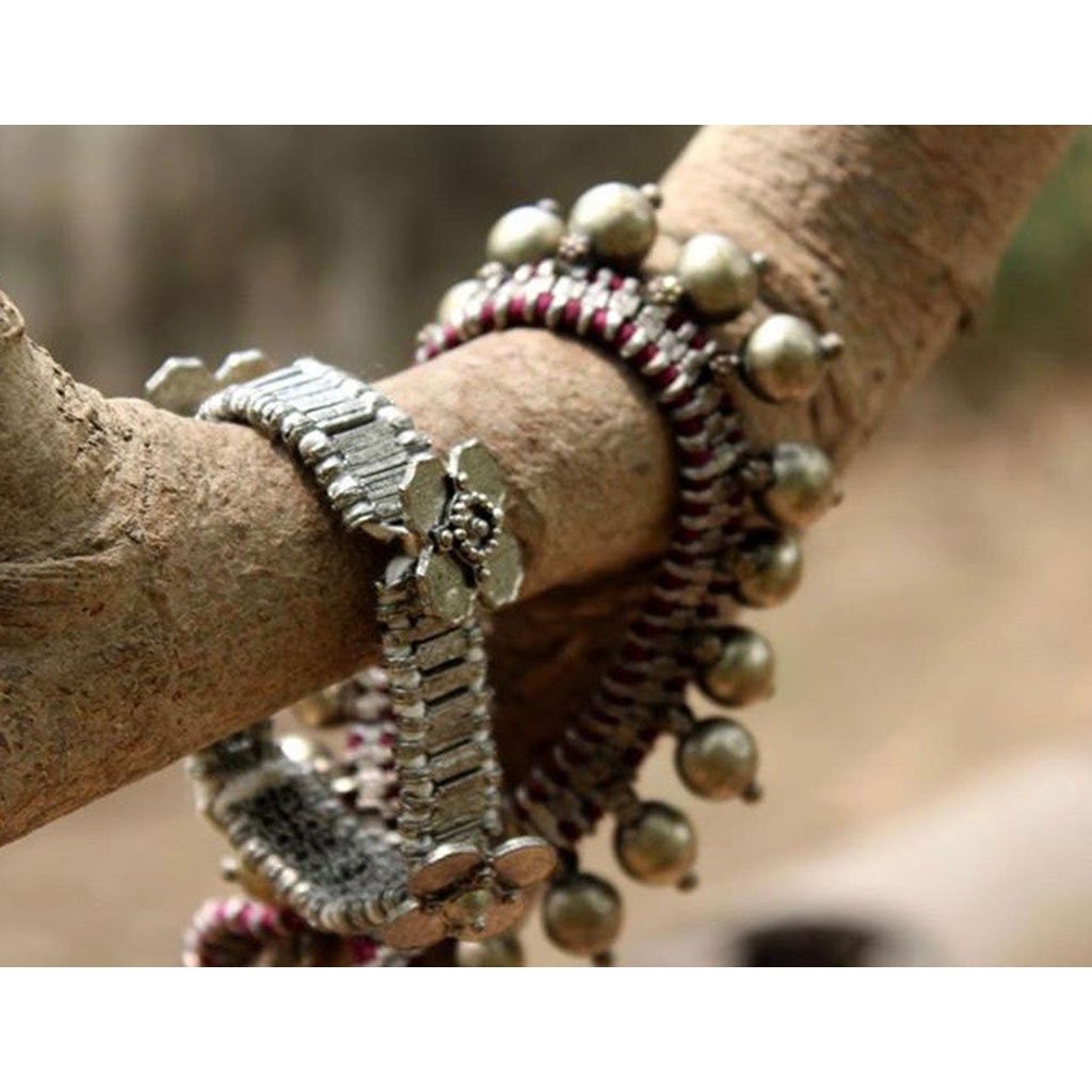 Kali Flower Bracelet Boho Handwoven Metal Beads Cotton Thread Adjustable BandsCo Straps