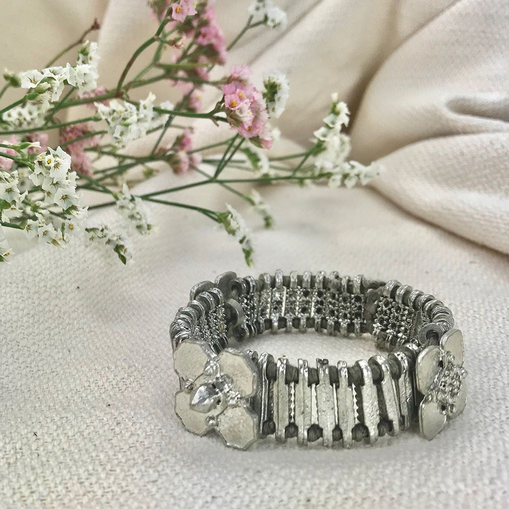 Kali Flower Bracelet Boho Handwoven Metal Beads Cotton Thread Adjustable BandsCo Straps