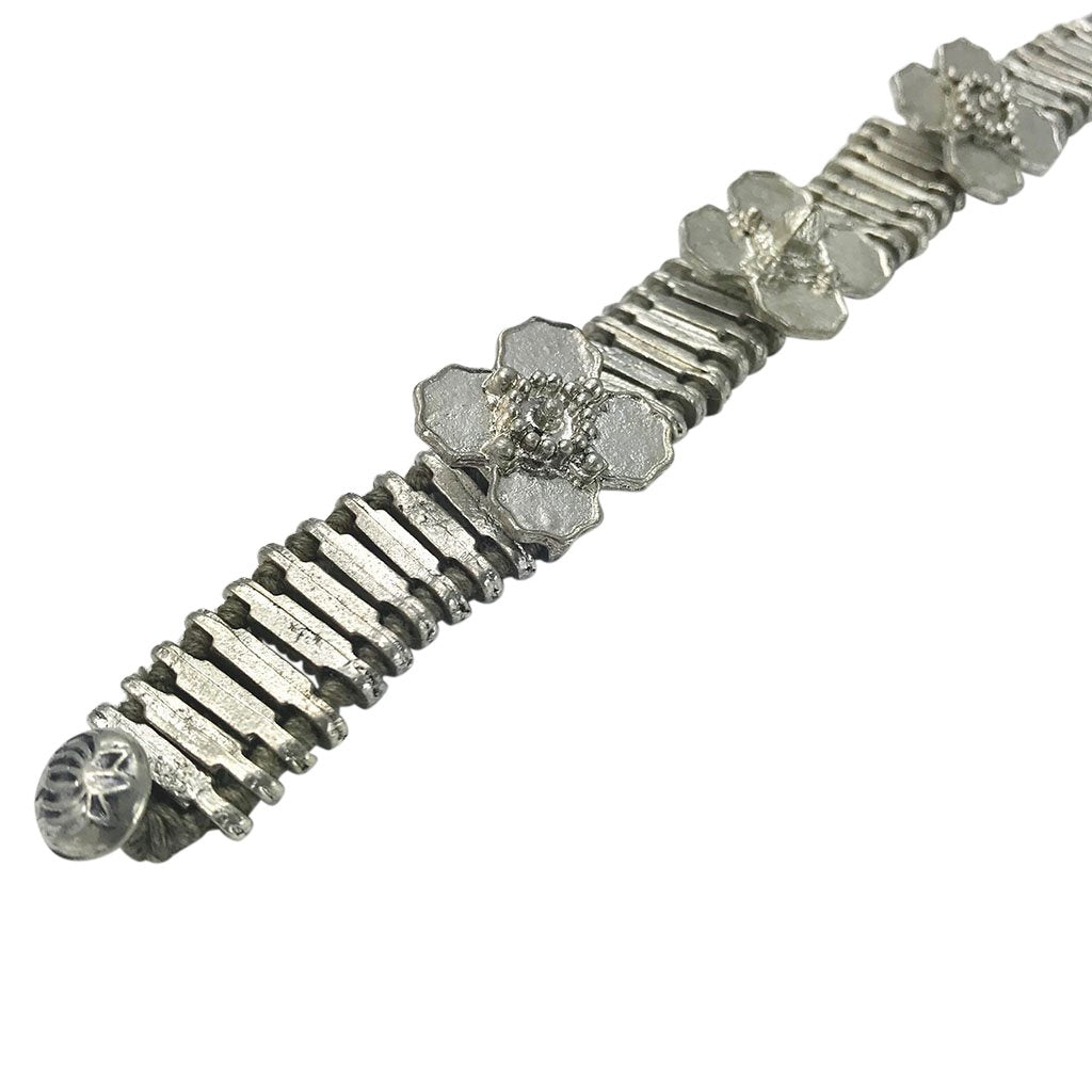 Kali Flower Bracelet Boho Handwoven Metal Beads Cotton Thread Adjustable BandsCo Straps