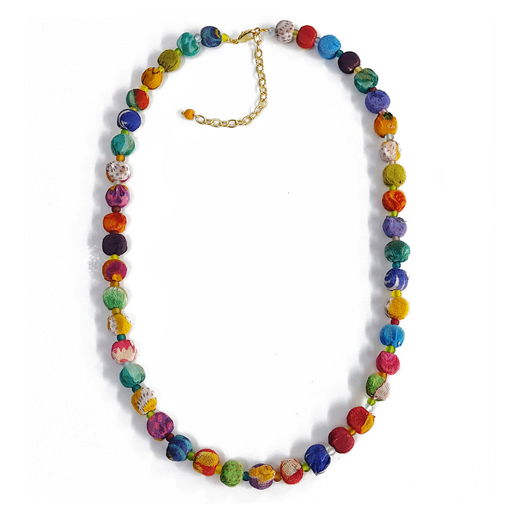 Kantha Bead Necklace Recycled Sari Fabric Handmade Colorful Ethnic Jewelry BandsCo Straps