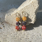 Kantha Sari Earrings Handmade Stacked Beads Repurposed Sari Fabric Lightweight BandsCo Straps