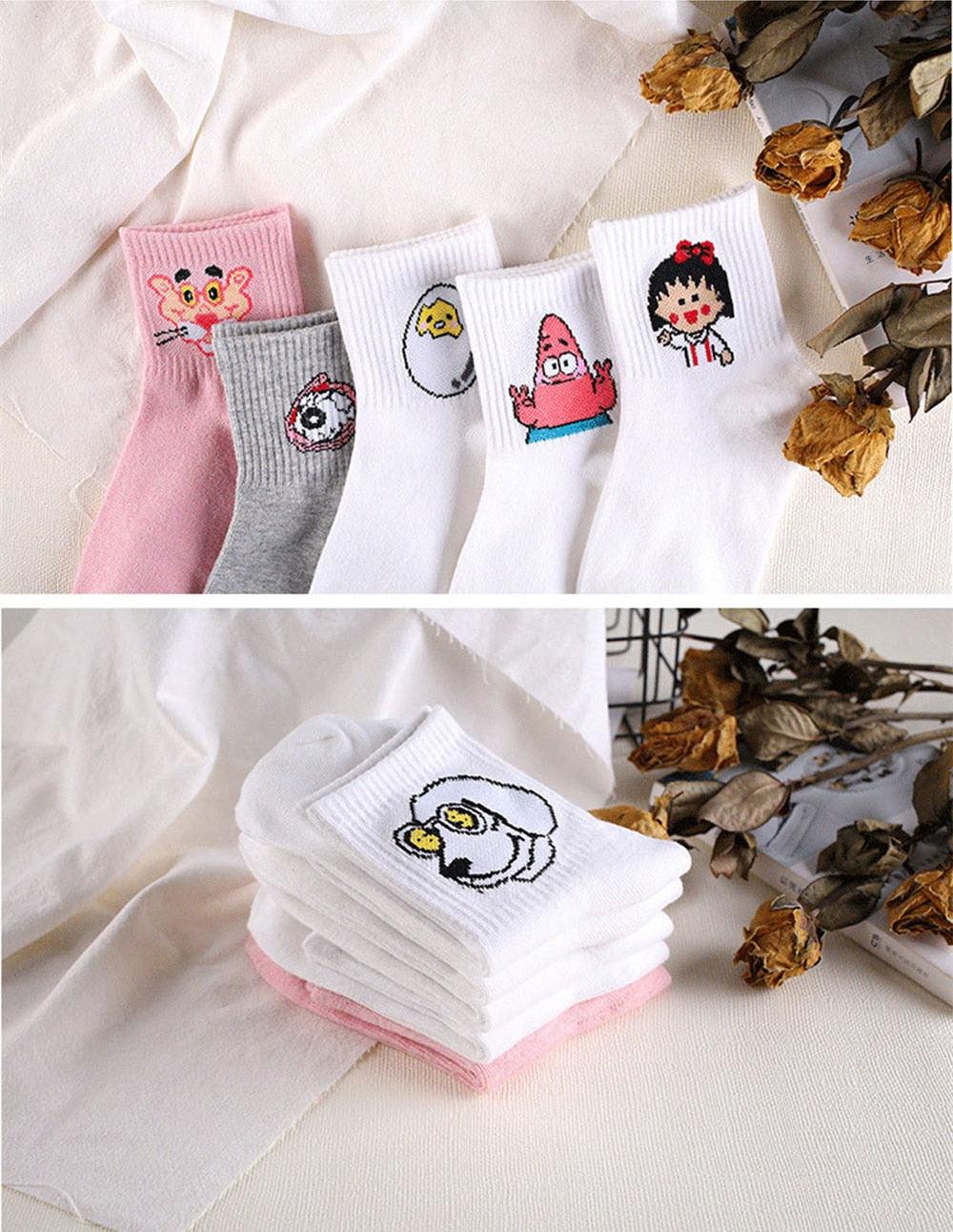 Kawaii Women Animals Cartoon Tube Socks Cute Egg Rabbit Panther Cotton Long Socks Female and Ladies Pink Milk White Short Ankle Socks For Women Stevvex