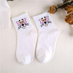 Kawaii Women Animals Cartoon Tube Socks Cute Egg Rabbit Panther Cotton Long Socks Female and Ladies Pink Milk White Short Ankle Socks For Women Stevvex