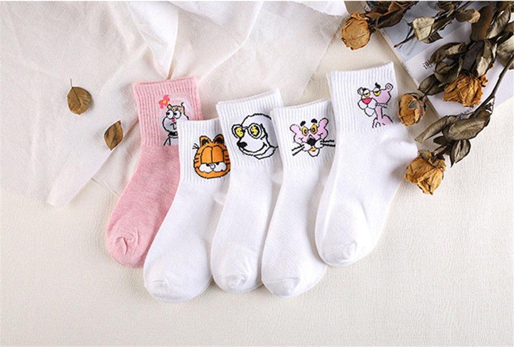 Kawaii Women Animals Cartoon Tube Socks Cute Egg Rabbit Panther Cotton Long Socks Female and Ladies Pink Milk White Short Ankle Socks For Women Stevvex