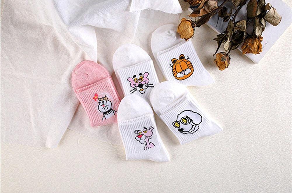 Kawaii Women Animals Cartoon Tube Socks Cute Egg Rabbit Panther Cotton Long Socks Female and Ladies Pink Milk White Short Ankle Socks For Women Stevvex