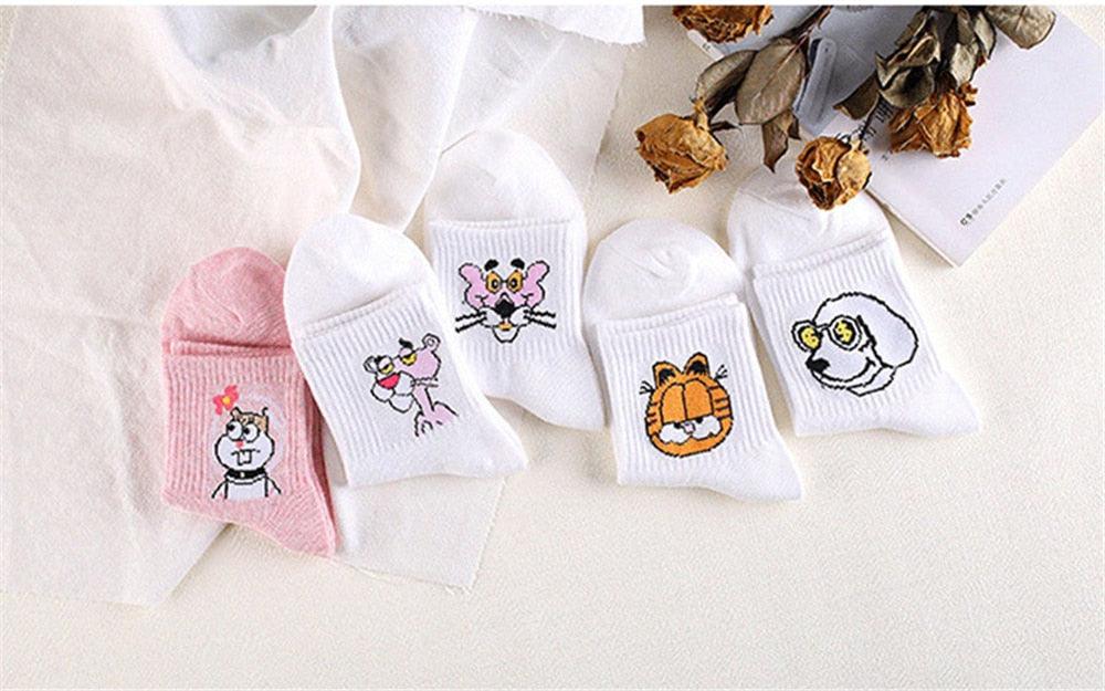 Kawaii Women Animals Cartoon Tube Socks Cute Egg Rabbit Panther Cotton Long Socks Female and Ladies Pink Milk White Short Ankle Socks For Women Stevvex