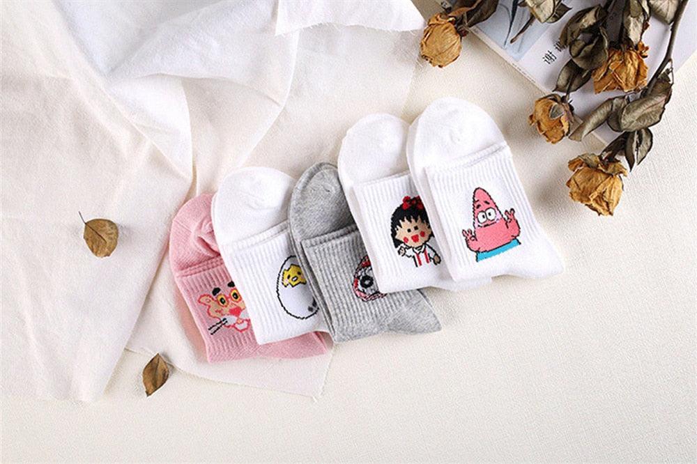 Kawaii Women Animals Cartoon Tube Socks Cute Egg Rabbit Panther Cotton Long Socks Female and Ladies Pink Milk White Short Ankle Socks For Women Stevvex