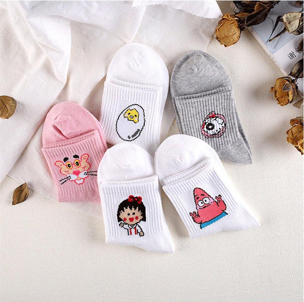 Kawaii Women Animals Cartoon Tube Socks Cute Egg Rabbit Panther Cotton Long Socks Female and Ladies Pink Milk White Short Ankle Socks For Women Stevvex