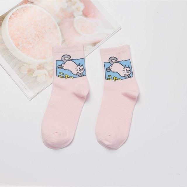 Kawaii Women Animals Cartoon Tube Socks Cute Egg Rabbit Panther Cotton Long Socks Female and Ladies Pink Milk White Short Ankle Socks For Women Stevvex