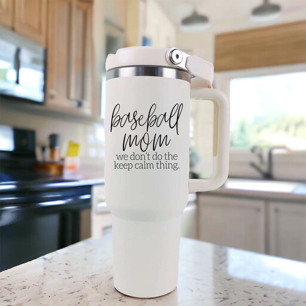 Baseball Mom 40oz Tumbler With Handle Straw Spill Proof Spout Travel Cup BandsCo Straps