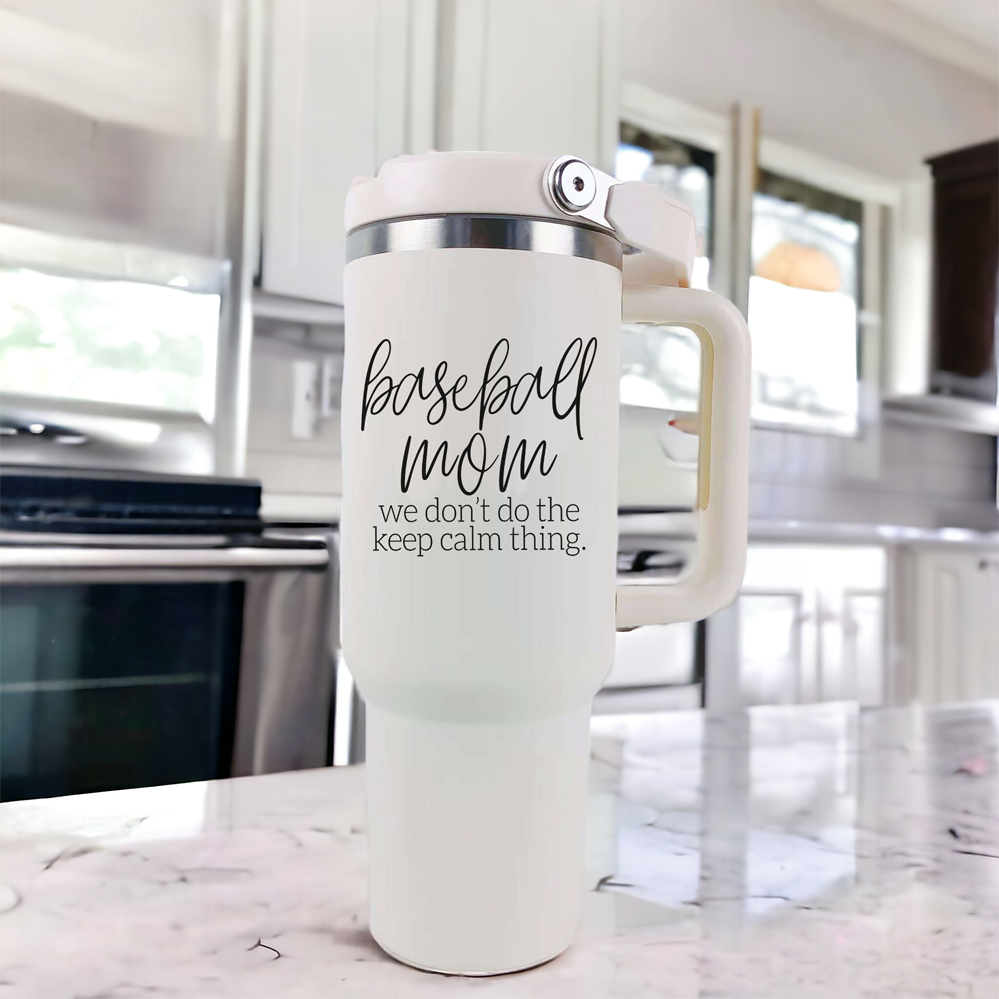 Baseball Mom 40oz Tumbler With Handle Straw Spill Proof Spout Travel Cup BandsCo Straps