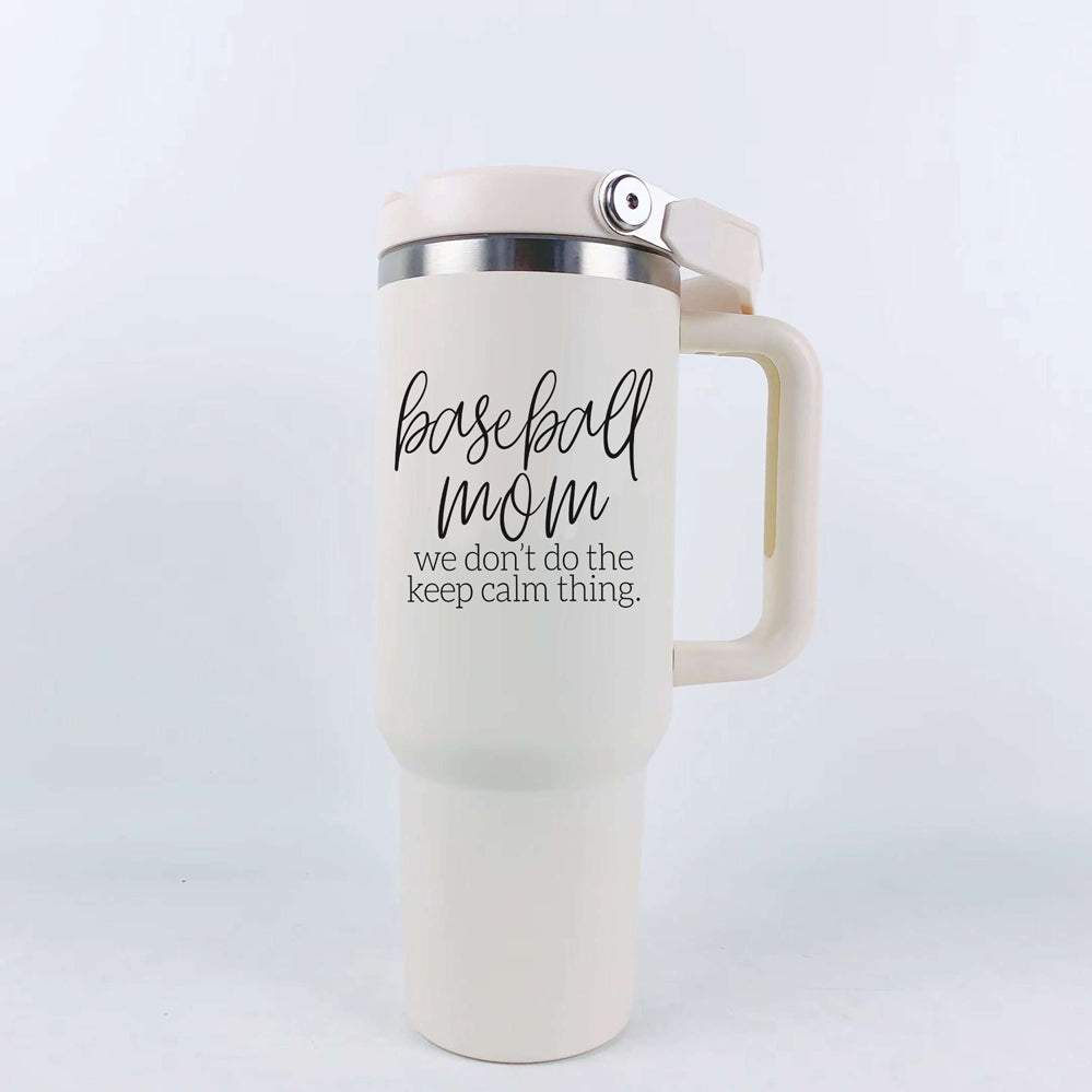 Baseball Mom 40oz Tumbler With Handle Straw Spill Proof Spout Travel Cup BandsCo Straps