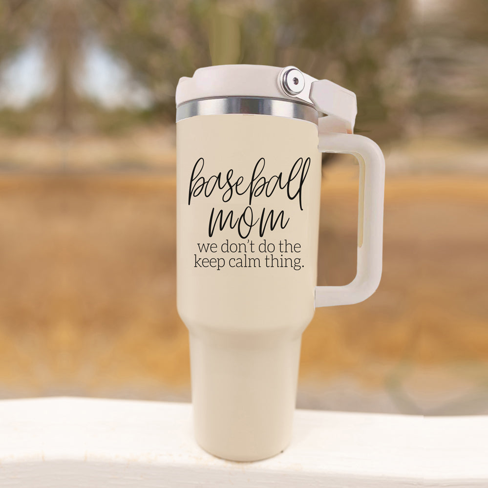 Baseball Mom 40oz Tumbler With Handle Straw Spill Proof Spout Travel Cup BandsCo Straps