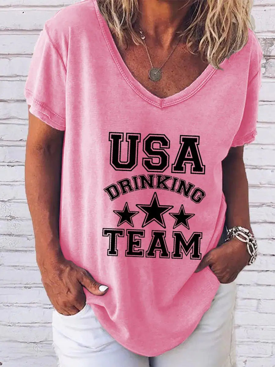 Women's "USA Drinking Team" Print Shirt Pi-Mart