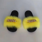 Plush Imitation Fox Fur Flip Flops Fashion Slippers Pi-Mart