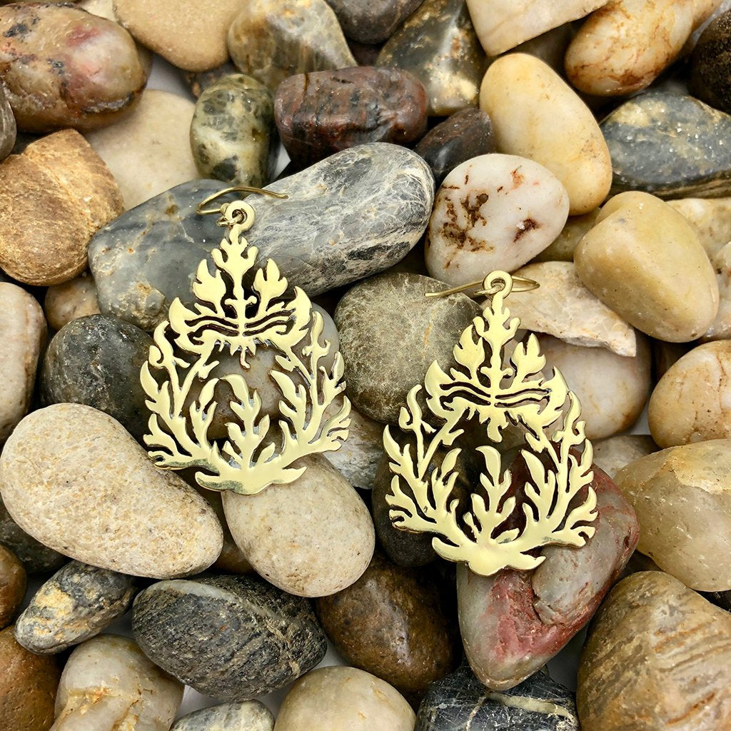 Khmer Temple Recycled Brass Earrings Handcast From Cambodian Bombshell Metal BandsCo Straps