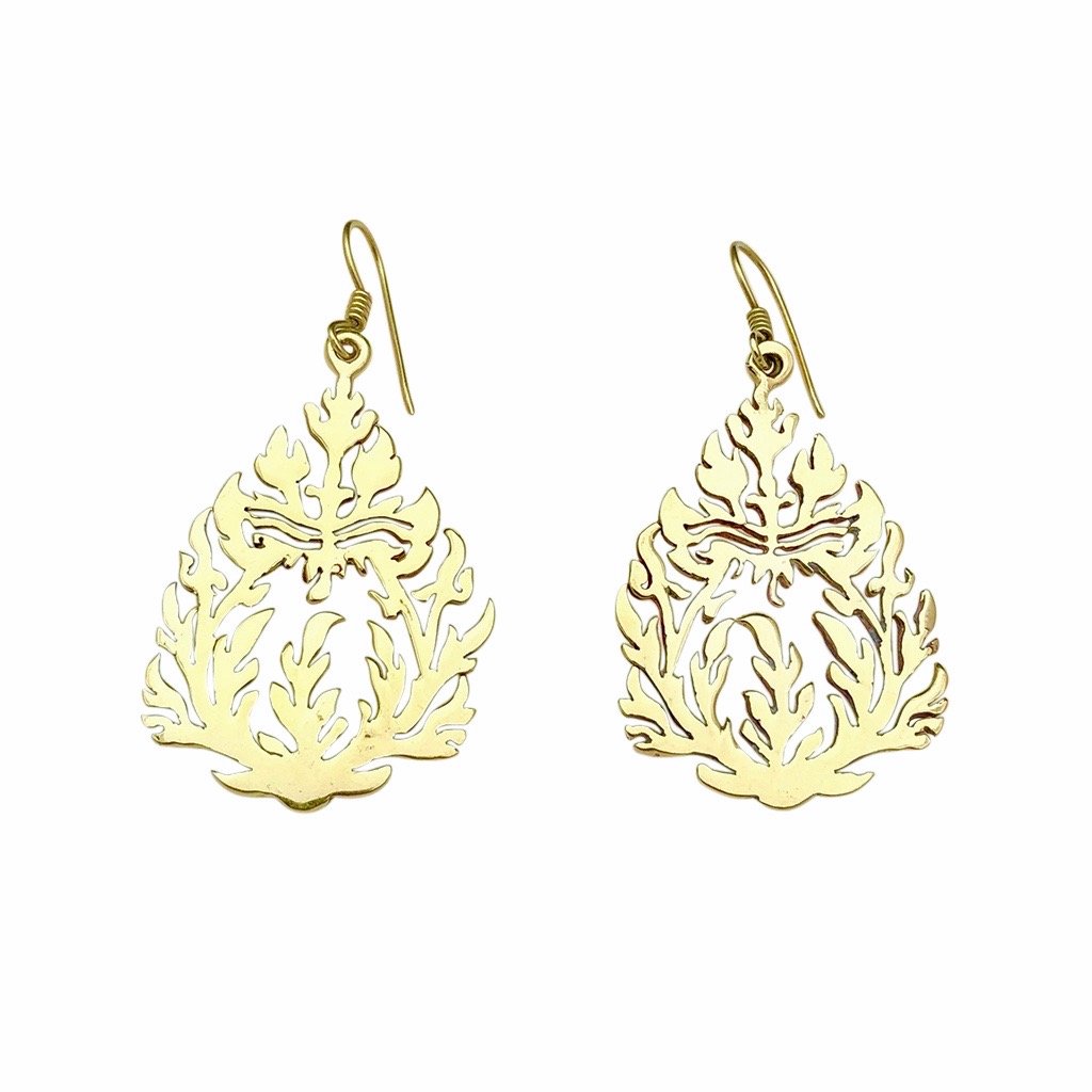 Khmer Temple Recycled Brass Earrings Handcast From Cambodian Bombshell Metal BandsCo Straps