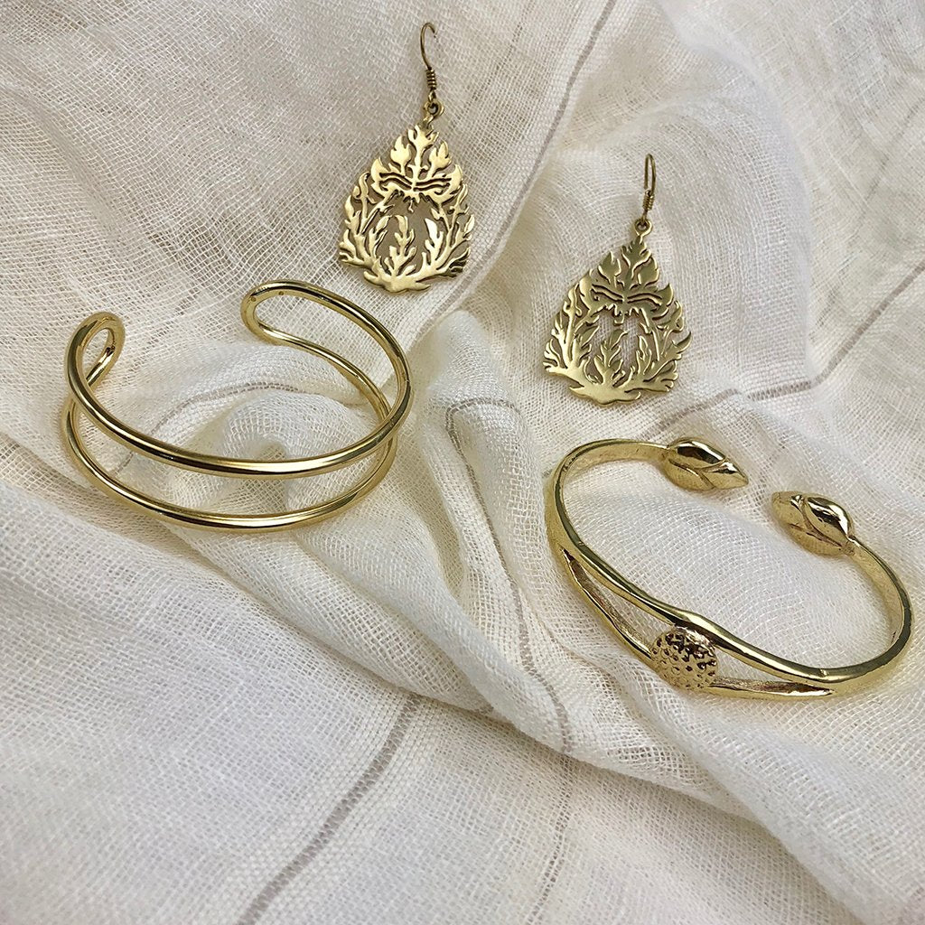 Khmer Temple Recycled Brass Earrings Handcast From Cambodian Bombshell Metal BandsCo Straps