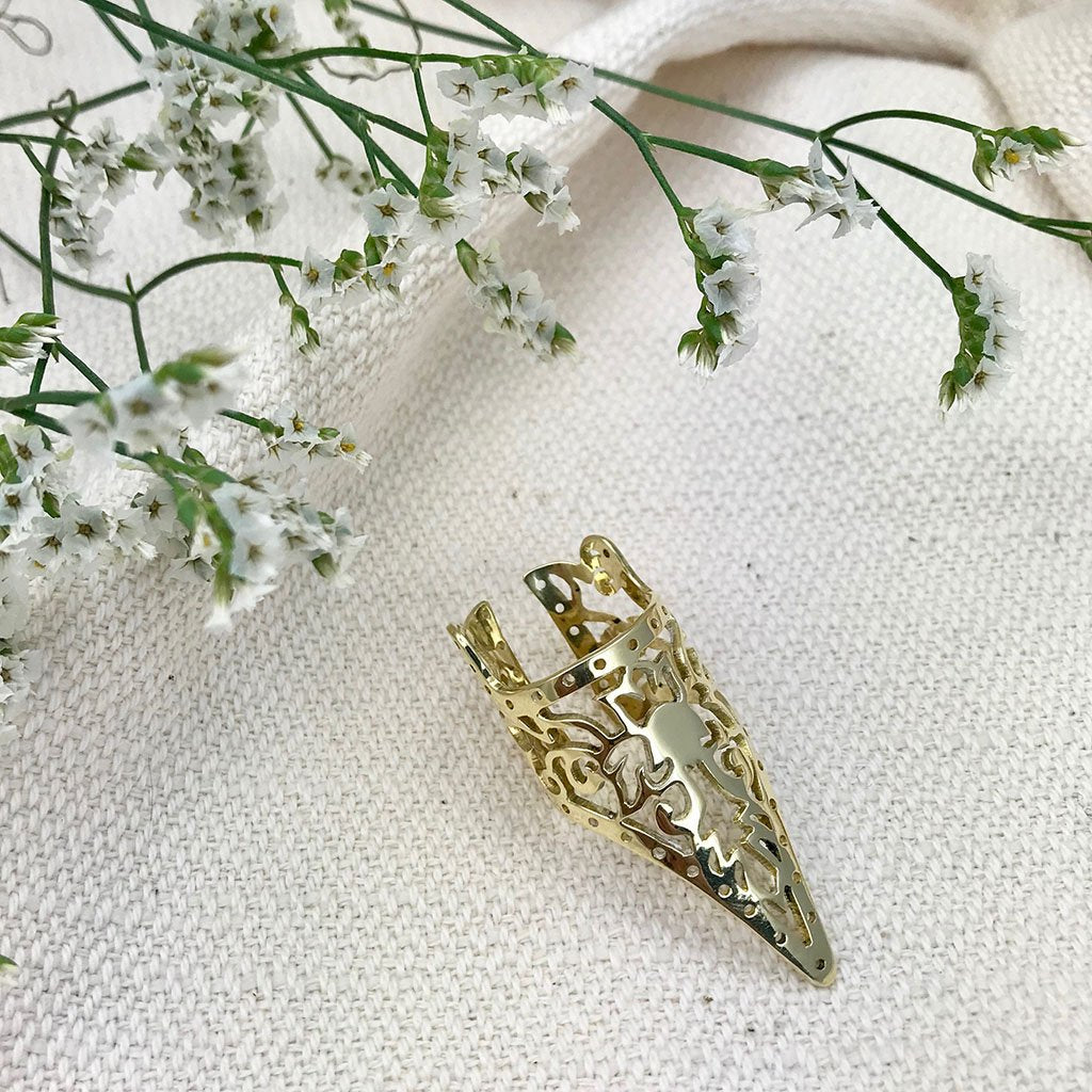 Khmer Temple Statement Ring Recycled Brass Bombshell Cambodian Artisan BandsCo Straps