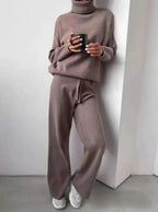 Casual Fashion Suits For Women Turtleneck Sweater And Drawstring Straight Pants Pi-Mart