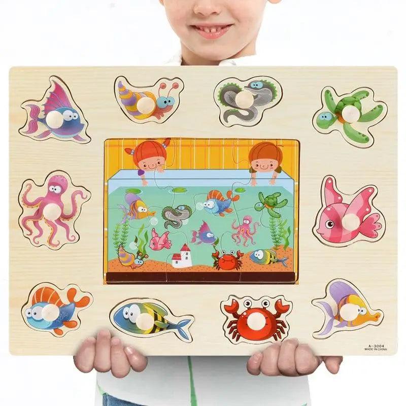 Kids 3D Puzzle Wooden Toys Colorful Geometry Shape Cognition Wood Puzzle Children Early Learning Educational Montessori Toys - SJB-DIAMOND ELITES
