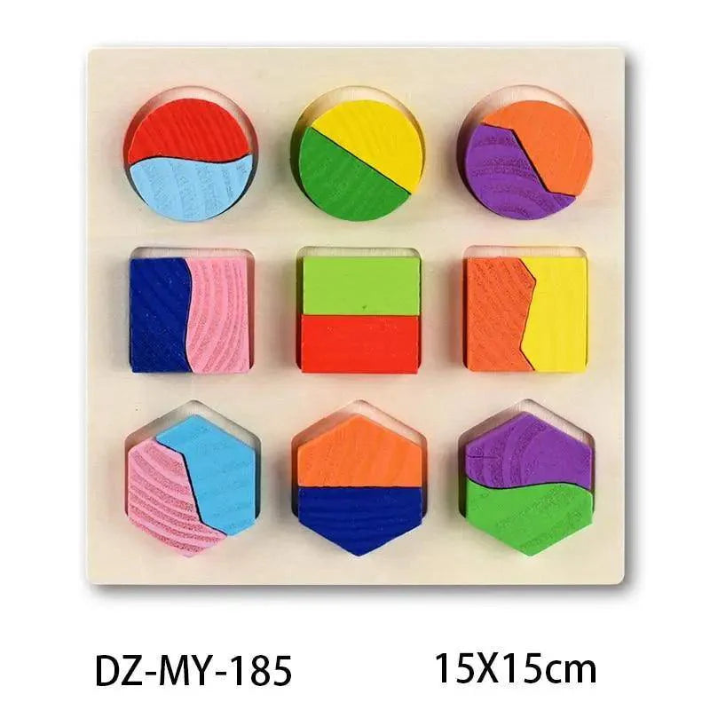 Kids 3D Puzzle Wooden Toys Colorful Geometry Shape Cognition Wood Puzzle Children Early Learning Educational Montessori Toys - SJB-DIAMOND ELITES