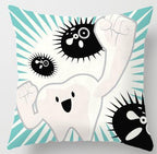 Kids Funny White Teeth Pillow Cover Cartoon Fairies Clean The Tooth Care Treatmen Toothbrush Character Cleaning Velvet Fabric Cushion Cover Decorative Square Cushion Cover Standard Pillow Cases For Home Sofa Bedroom Livingroom 45x45cm