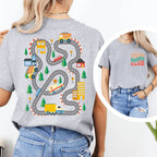 Kids Play Car Race On Mom’s Back Tee Peachy Sunday