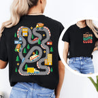Kids Play Car Race On Mom’s Back Tee Peachy Sunday