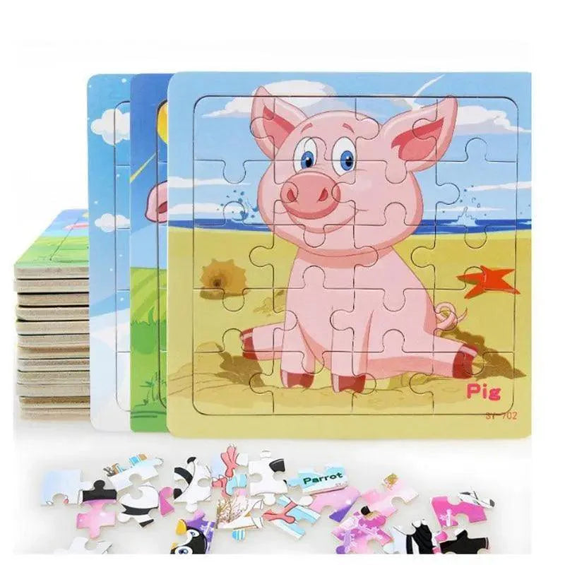 Kids Puzzle Toy Animals and Vehicle Wooden Puzzles Jigsaw Baby Educational Learning Toys for Children Gift - SJB-DIAMOND ELITES