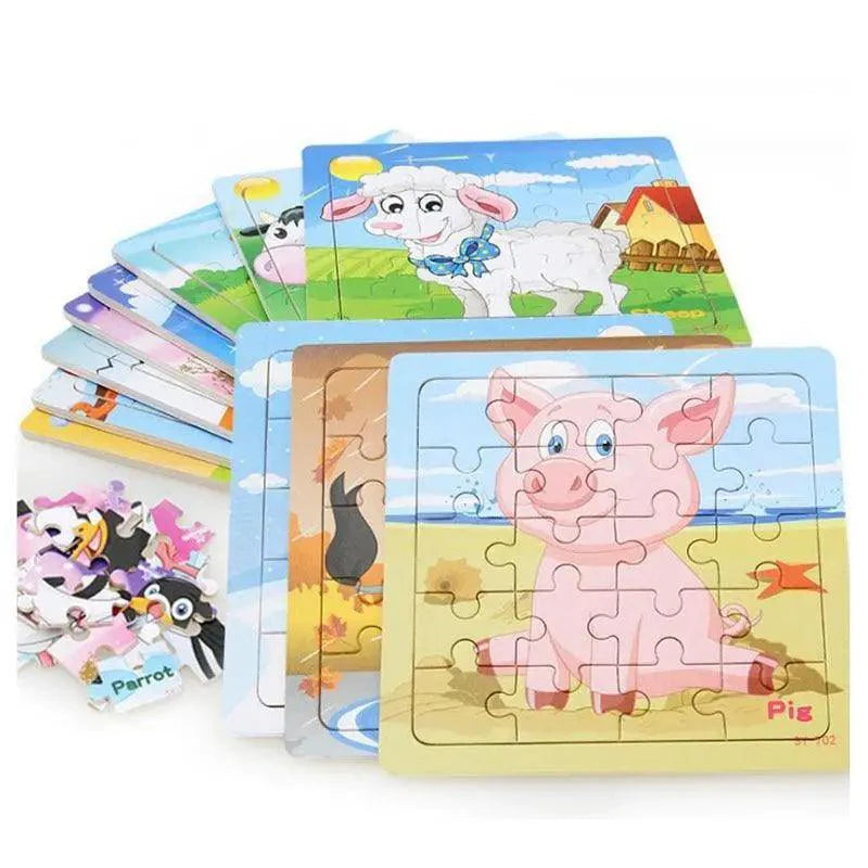 Kids Puzzle Toy Animals and Vehicle Wooden Puzzles Jigsaw Baby Educational Learning Toys for Children Gift - SJB-DIAMOND ELITES