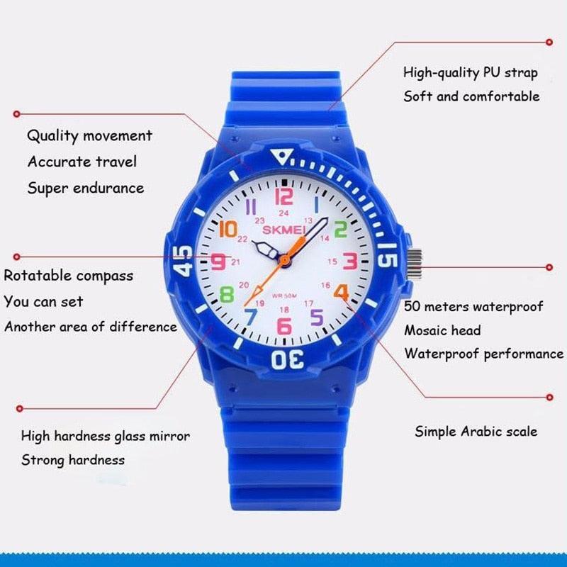 Kids Quartz Watches 50M Waterproof Analog Wristwatches Jelly Clock Students Watch Children PU Band Watch Childrens Analog Wrist Watch With Protective Design Simple Watch For Girls And Boys Stevvex