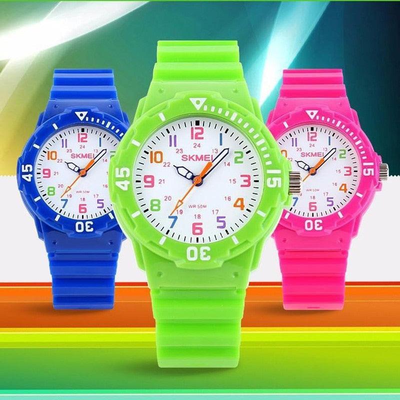 Kids Quartz Watches 50M Waterproof Analog Wristwatches Jelly Clock Students Watch Children PU Band Watch Childrens Analog Wrist Watch With Protective Design Simple Watch For Girls And Boys Stevvex
