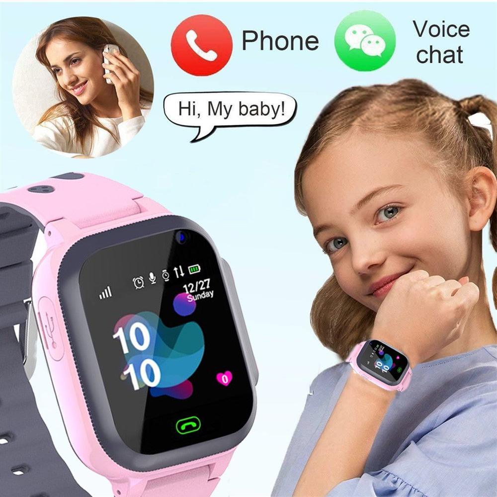 Kids Smart Watch Sim Card GPS Call Phone Smartwatch For Children SOS Photo Waterproof Camera Location Tracker Smart Watch For Kids 2 Way Voice Video Call SOS Alert Smartphone Cell Phone Smart Watch Stevvex