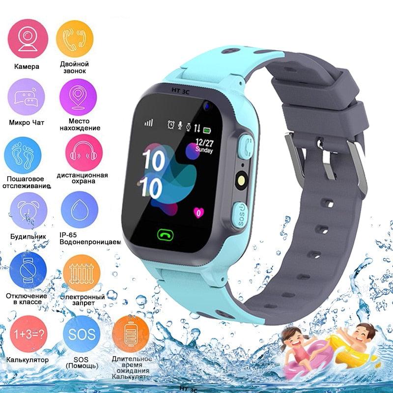 Kids Smart Watch Sim Card GPS Call Phone Smartwatch For Children SOS Photo Waterproof Camera Location Tracker Smart Watch For Kids 2 Way Voice Video Call SOS Alert Smartphone Cell Phone Smart Watch Stevvex