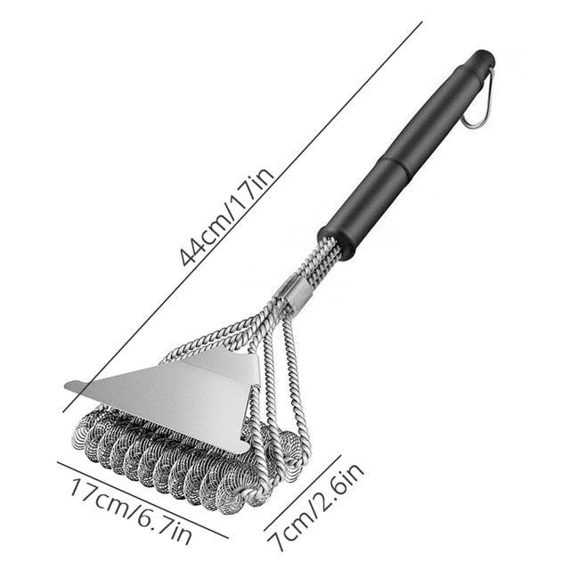 Kitchen Accessories BBQ Grill Barbecue Kit Cleaning Brush Stainless Steel Cooking Tools Wire Bristles Cleaning Brushes Triangle Wire Barbecue Cleaning Brush Portable Anti Rust Durable Handheld Stainless Steel Wire BBQ Grill Brush Stevvex
