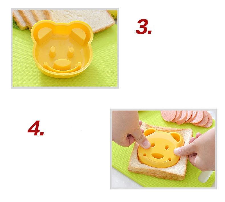 Kitchen Breakfast Bear Sandwich Mold Bread Biscuit Cake Tool Making Mold Household Making Accessories Bear Shape Sandwich Mold Cutter Yellow Bread Sandwich Shapers Maker For Kids Stevvex