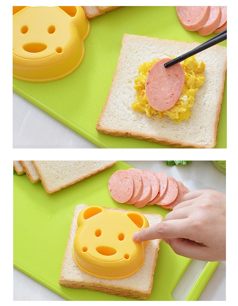 Kitchen Breakfast Bear Sandwich Mold Bread Biscuit Cake Tool Making Mold Household Making Accessories Bear Shape Sandwich Mold Cutter Yellow Bread Sandwich Shapers Maker For Kids Stevvex