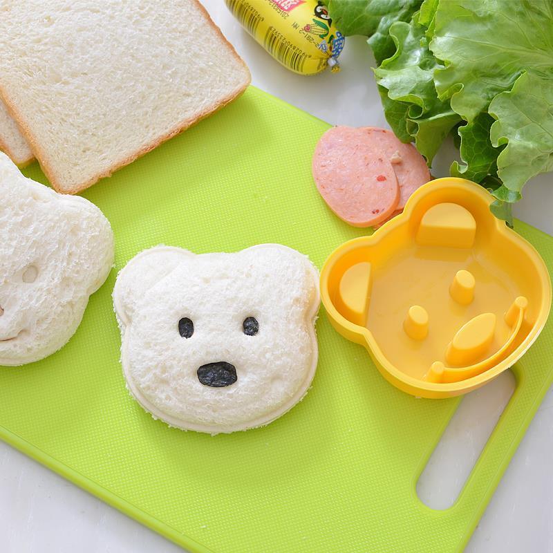 Kitchen Breakfast Bear Sandwich Mold Bread Biscuit Cake Tool Making Mold Household Making Accessories Bear Shape Sandwich Mold Cutter Yellow Bread Sandwich Shapers Maker For Kids Stevvex