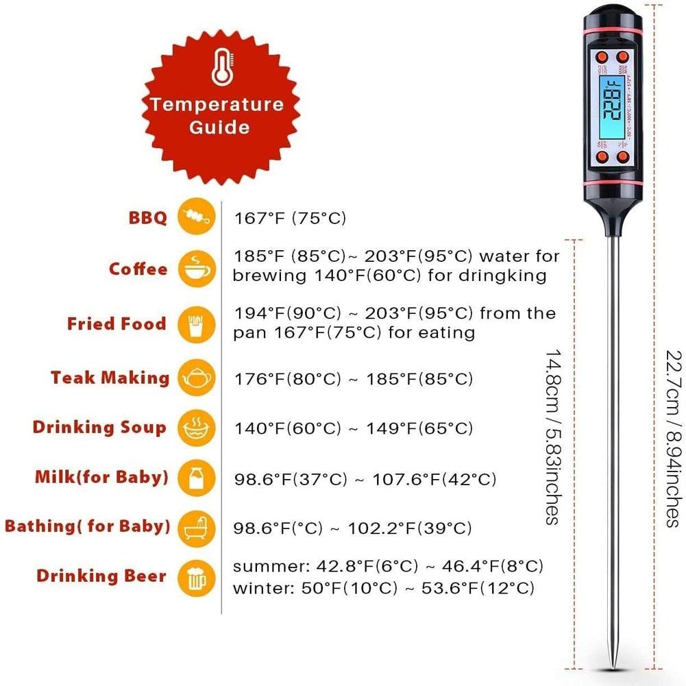 Kitchen Digital BBQ Food Thermometer Meat Cake Candy Fry Grill Dinning Household  Meat Thermometer Digital Instant Read Food Meat Thermometer with Long Probe Cooking Thermometer for Kitchen BBQ Grill and Cooking Thermometer  Oven Thermometer Tool Stevvex